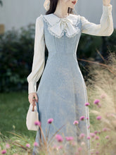 Load image into Gallery viewer, 2PS Corduroy Suspender 1950S Dress With White Vintage Bow Shirt