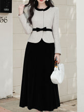 Load image into Gallery viewer, White Crew Neck Tweed Coat and Black Skirt Vintage Set