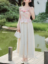 Load image into Gallery viewer, 2PS Pink Rose Spaghetti Strap 1950S Swing Victoria&#39;s Fairy Dress With Pink Cardigan