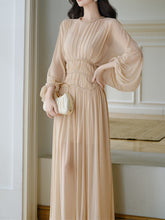 Load image into Gallery viewer, Nude Puff Long Sleeve Pleated Vintage Maxi Dress
