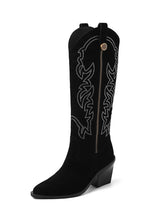 Load image into Gallery viewer, Women&#39;s Boots Pointed Toe Chunky Heel Bohemian Embroidery Suede Knee High Boots
