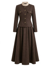 Load image into Gallery viewer, Vintage Brown Victorian-Inspired Ruffle Midi Dress