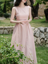 Load image into Gallery viewer, Pink Crew Neck Audrey Hepburn Inspired Vintage Dress