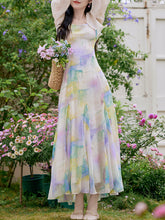 Load image into Gallery viewer, 2PS Rainbow Spaghetti Strap 1950S Vintage Dress With Long Sleeve Cardigan