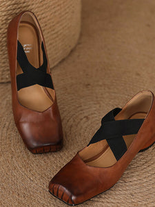 Women's Strappy High Heels Mary Jane Shoes  Ballet Genuine Leather Shoes