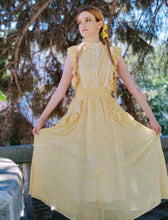 Load image into Gallery viewer, Yellow Floral Print Fuffles Vintage Princess Chiffon Maxi Dress