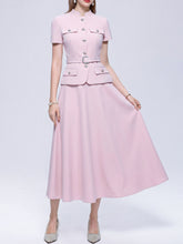 Load image into Gallery viewer, Women’s Elegance Baby Blue Short Sleeve Skirt Suit Set Elegant Work Midi Dress