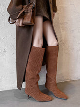 Load image into Gallery viewer, Women&#39;s Suede Knit High Heel Knee High Boots Vintage Shoes