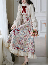 Load image into Gallery viewer, 2PS Victorian White Blouse with Floral Embroidered Jumper Skirt  Vintage Set
