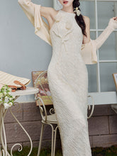 Load image into Gallery viewer, 2PS White Flower Handmade Vintage 1940S Dress and Cardigan Suit