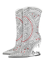 Load image into Gallery viewer, Silver High Heel Pointed Toes Luxury Bling Rhinestone Boots Shoes