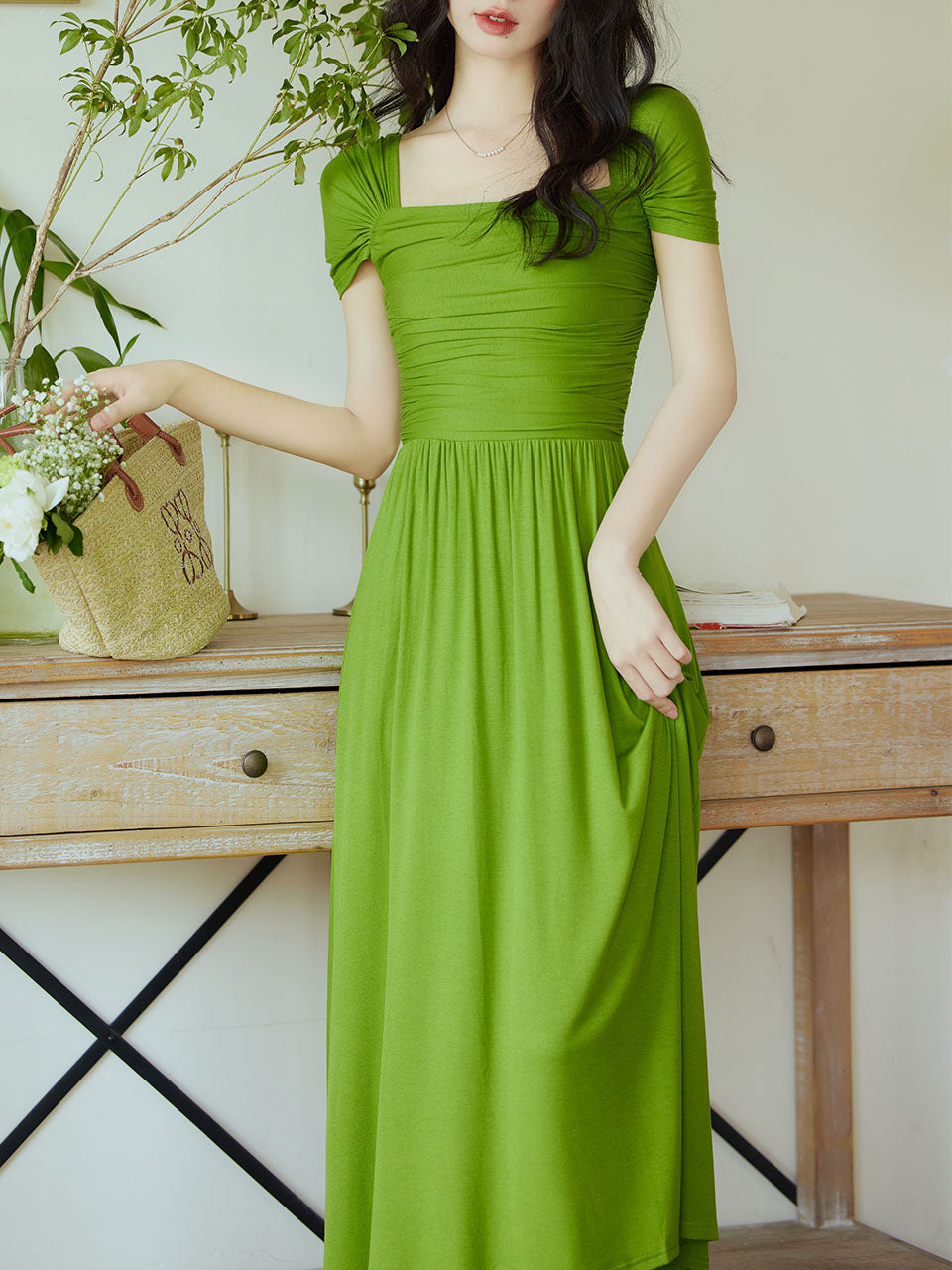 Green La La Land Inspired Vintage Dress, Green / XS