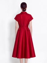 Load image into Gallery viewer, 1940S Classic Shirt Collar Vintage Short Sleeve Stain Dress