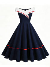 Load image into Gallery viewer, 1950s Vintage Navy Sailor Off-the-Shoulder Swing Dress