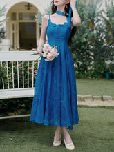 Load image into Gallery viewer, Indigo Blue Spaghetti Strap Vintage Dress