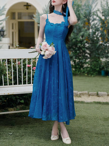 Indigo Blue Spaghetti Strap Vintage Dress