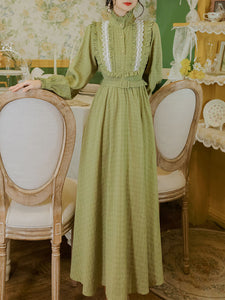 Green Stand Collar  Lace Ruffles Audrey Hepburn 1950S Dress