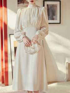 White Satin Pleat Edwardian Revival Vintage Wedding Dress