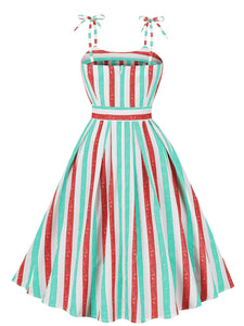 Christmas Green Spaghetti Strap Vintage Swing Dress