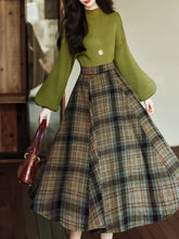 Load image into Gallery viewer, 2PS Green Sweater And Plaid Swing Skirt 1950S Vintage Audrey Hepburn's Style Outfits