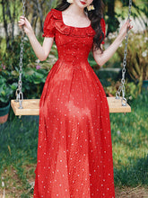 Load image into Gallery viewer, 1950S Vintage Red Polka Dots Square Collar Swing Dress