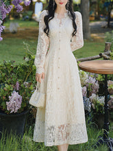 Load image into Gallery viewer, White V-Neck Long Sleeve Lace Vintage Wedding Dress