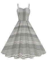 Load image into Gallery viewer, 1950s Vintage Polka Dot Vertical Stripes Spaghetti Strap U-Neck Retro Swing Dress