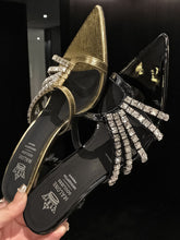 Load image into Gallery viewer, Women&#39;s Rhinestone Pointed Toe Stiletto Sandals Leather Vintage Shoes