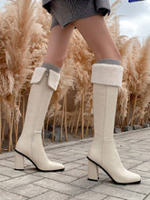Load image into Gallery viewer, Women‘s Chunky Heel Knee High Leather Winter Boots with Fur