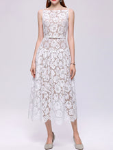 Load image into Gallery viewer, White Floral Sleeveless Boat Neck A-Line Wedding Lace Dress