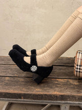 Load image into Gallery viewer, Winter Party Shoes Red Sheepskin Chunky Heel Pumps