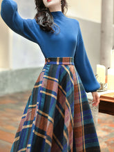 Load image into Gallery viewer, 2PS Blue Sweater And Plaid Swing Skirt 1950S Vintage Audrey Hepburn&#39;s Style Outfits