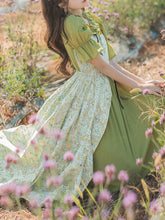 Load image into Gallery viewer, Green Ruffle Collar Floral Print Short Sleeve Vintage Dress