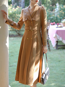 1950S Khaki V Neck 1950S Windbreaker Swing Vintage Dress