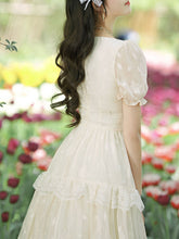 Load image into Gallery viewer, Apricot Square Neck Ruffle Short Sleeve Vintage Fairy Dress