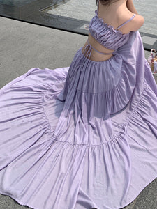 Women's Bohemian Purple Cutout Back Bohemian Dress Maxi Dress