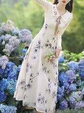 Load image into Gallery viewer, Apricot Floral Printed Large Lapel Fake Two-piece Vintage Dress