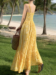 Women's Bohemian Yellow Bohemian Dress Maxi Dress