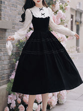 Load image into Gallery viewer, 1950S Hepburn Style Outfits Black Dress With White Collar Vintage Dress