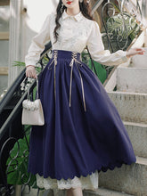 Load image into Gallery viewer, 1950S Vintage Embroidered Puffed Sleeve Shirt And Swing Skirt Set
