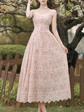 Load image into Gallery viewer, 2PS Pink Embroidered lace Spaghetti Strap Dress With White Shawl Dress Suit