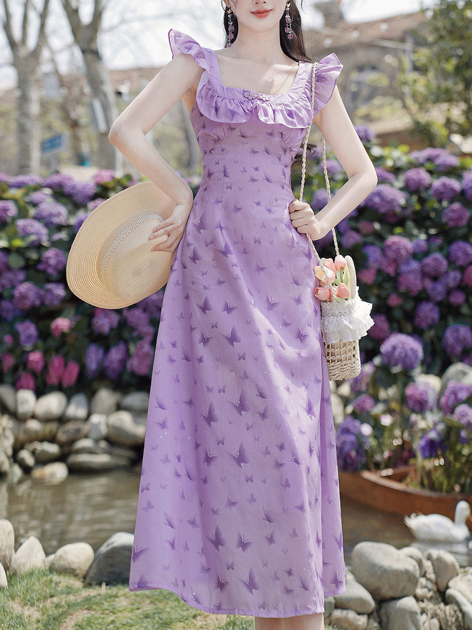Purple Butterfly Print Shoulder Ruffles Vintage Dress – Jolly Vintage Purple Butterfly Print Shoulder Ruffles Vintage Dress – Jolly Vintage