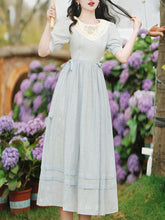 Load image into Gallery viewer, Baby Blue Embroidered Collar Vintage Cottagecore Cotton Dress