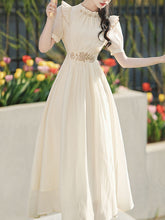 Load image into Gallery viewer, White Ruffles Collar Embroidered Puff Sleeve 1950S Vintage Dress