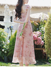 Load image into Gallery viewer, Lychee Rose Ruffle Round Neck Bodycon Chiffon Dress