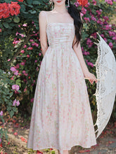 Load image into Gallery viewer, Pink Floral Print Spaghetti Strap Cottagecore Dress