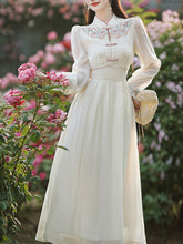 Load image into Gallery viewer, White Embroidered Long Sleeve Dress with Frog Buttons