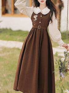 2PS Peter Pan Collar Vintage Fall Shirt Set Dress