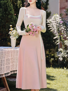 Sweet Pink Long Sleeve Knitted Sweater Dress