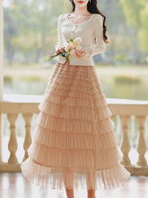 Load image into Gallery viewer, 2PS White V Neck Knitted Sweater and Swing Mesh Fairy Skirt Dress Set